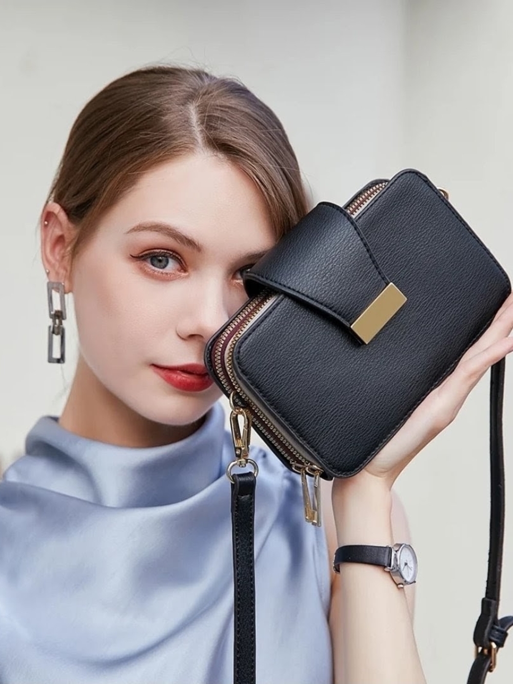 Classic Black Crossbody Phone Wallet - Unbranded